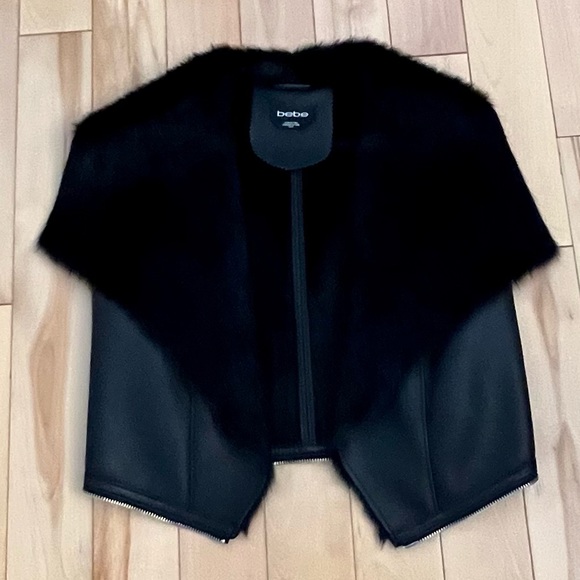 Faux leather and fur trim sleeveless vest - Picture 9 of 15